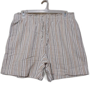Terra & Sky shorts Women 14W brown stripe Linen blend high elastic waist Pockets